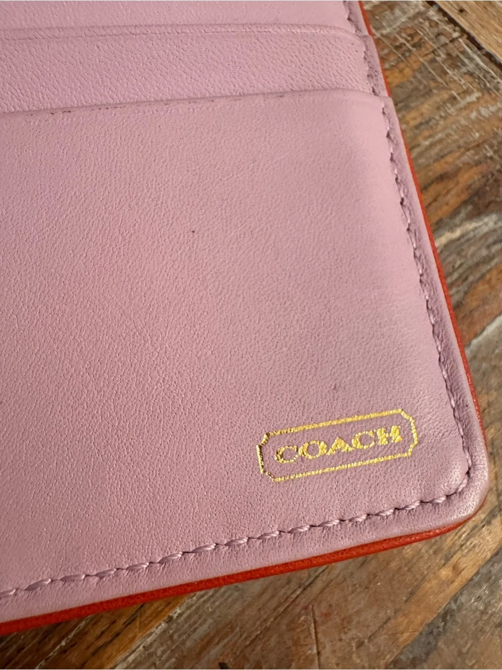 Coach Red and Orange Kiss-Lock Wallet with Gold-Tone Logo